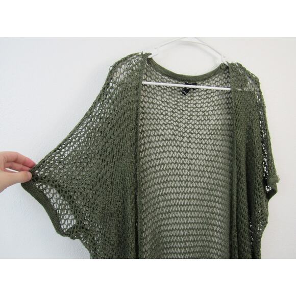 Windsor Large Olive Green Open Knit Crochet Open Front Cardigan Duster Fringe - Picture 3 of 4